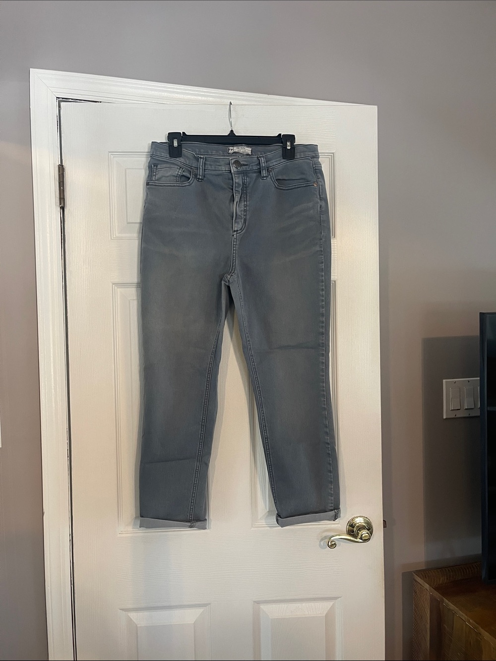 Free People Gray Straight-Leg Jeans